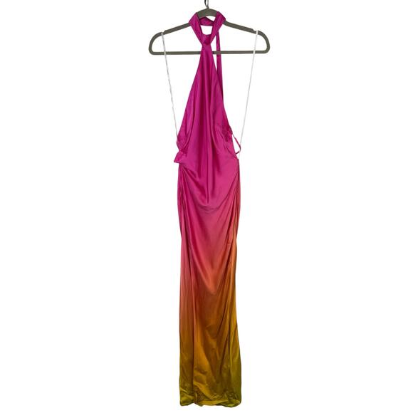 Retrofete Jagger Halter Silk Dress Satin Formal Party Gala Pink Lime Ombre Small - Picture 4 of 14